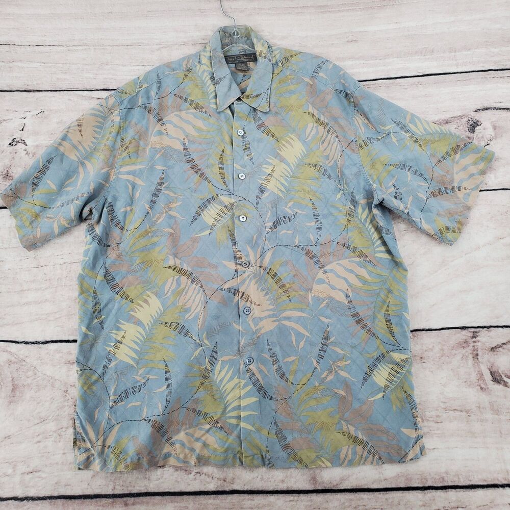 Tori Richard Hawaiian Shirt Mens XL Baby Blue 100% Silk Aloha Tropical Print